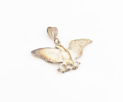 925 Sterling Silver Vintage Pendant Etched Majestic Eagle Of Strength  PT25278