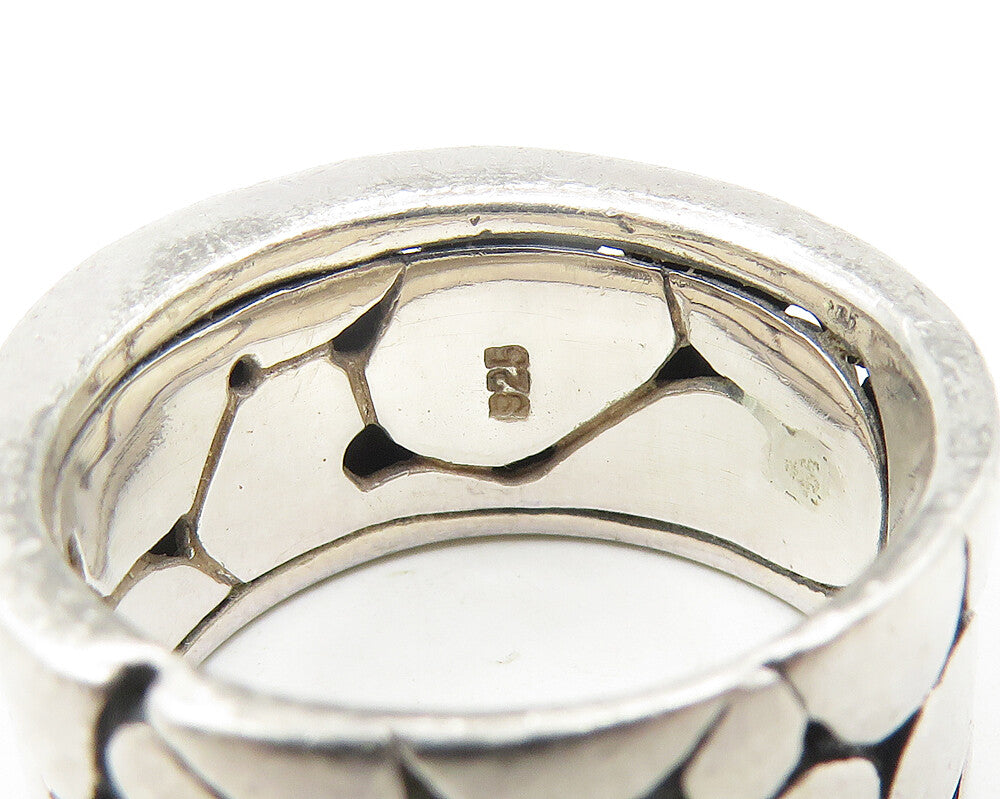 925 Sterling Silver  Vintage Shiny Cobbled Concave Band Ring Sz 7  RG11120
