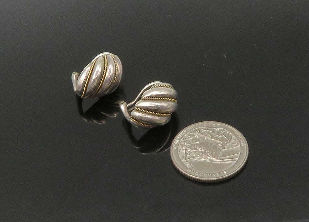 TIFFANY & CO. 925 Silver & 14K GOLD  Vintage Flute Twist Drop Earrings EG11161