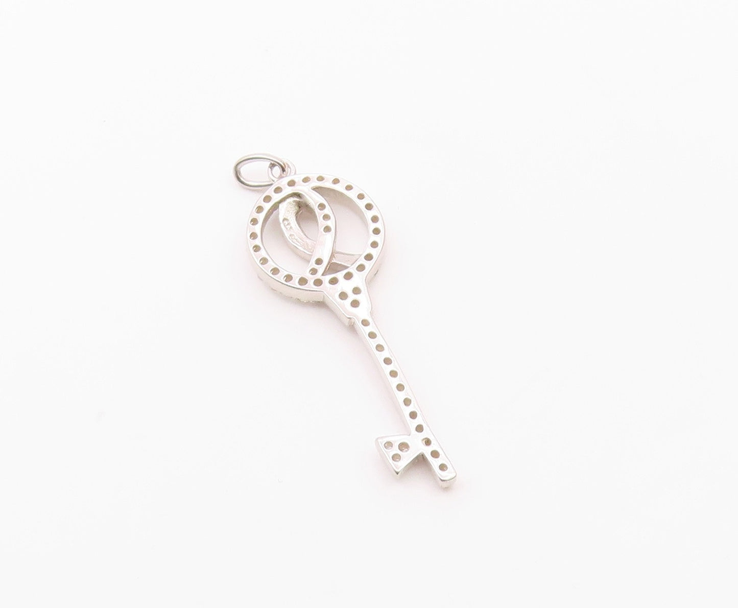 925 Sterling Silver  Vintage Cubic Zirconia Ribbon Key Motif Pendant  PT16816