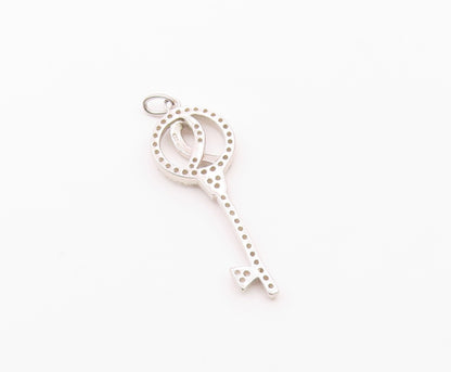 925 Sterling Silver  Vintage Cubic Zirconia Ribbon Key Motif Pendant  PT16816