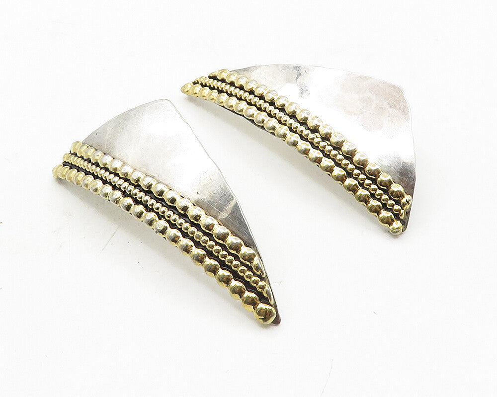 925 Sterling Silver  Vintage Two Tone Design Hammered Drop Earrings  EG5397
