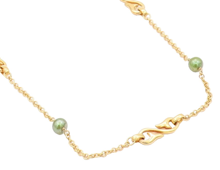 925 Sterling Silver Vintage Necklace Gold Plated Minimalist Green Pearls NE4507