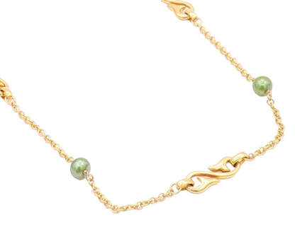 925 Sterling Silver Vintage Necklace Gold Plated Minimalist Green Pearls NE4507