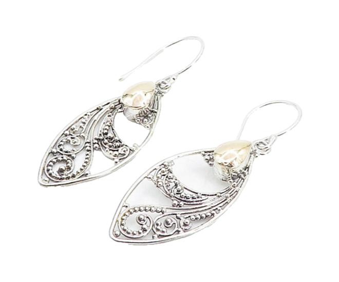 925 Sterling Silver & 18K GOLD  Vintage Two Tone Swirl Drop Earrings  EG3333