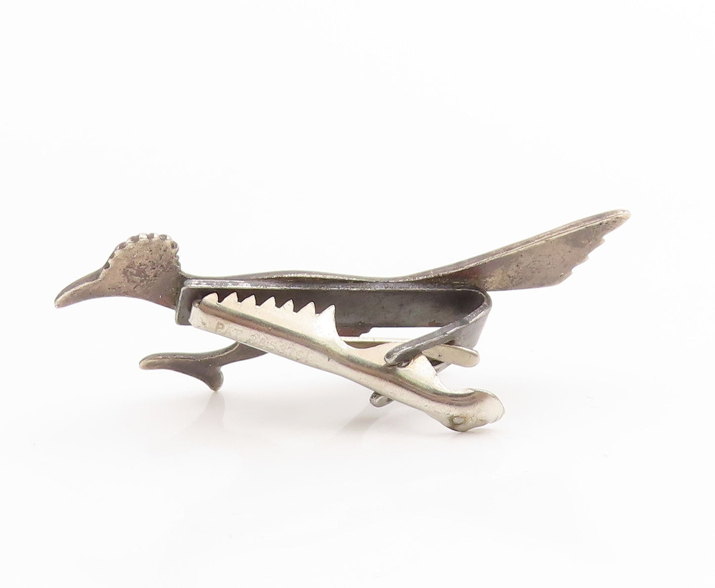 925 Sterling Silver Vintage Tie Clip NAVAJO Etched Roadrunner Bird Design TR4032