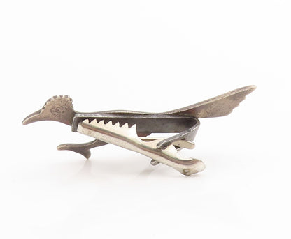 925 Sterling Silver Vintage Tie Clip NAVAJO Etched Roadrunner Bird Design TR4032