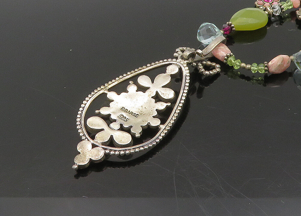 BARSE 925 Silver Vintage Rhodochrosite & Multi Stone Chain Necklace NE3719
