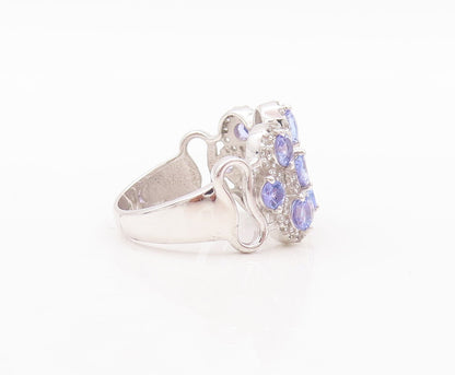 925 Sterling Silver Vintage Ring Round Tanzanite Halo Topaz Bands  Sz 7  RG29454