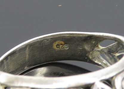 925 Sterling Silver  Vintage Dark Tone Floral Swirl Band Ring Sz 8  RG20307