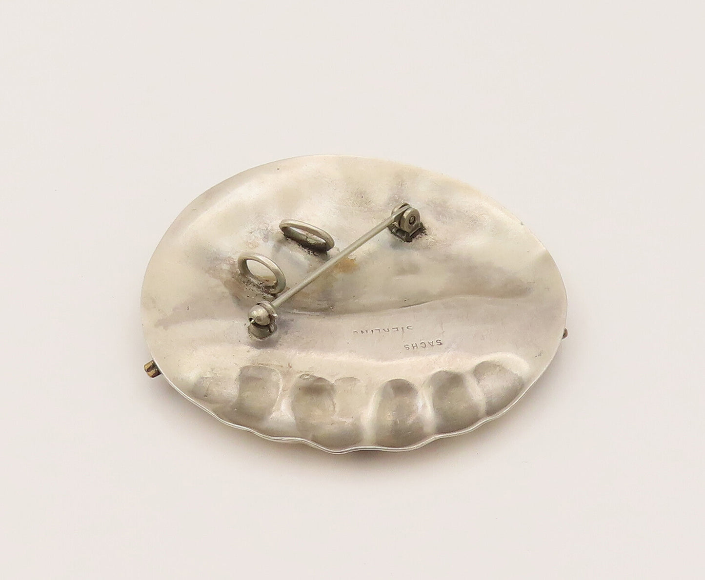 SACHS 925 Sterling Silver Vintage Two Tone Round Modernist Brooch Pin BP10218