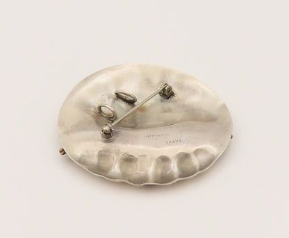 SACHS 925 Sterling Silver Vintage Two Tone Round Modernist Brooch Pin BP10218