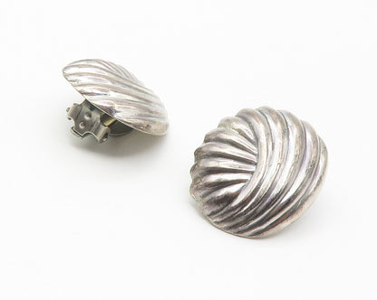 925 Sterling Silver  Vintage Fluted Dome Non Pierce Drop Earrings  EG7278