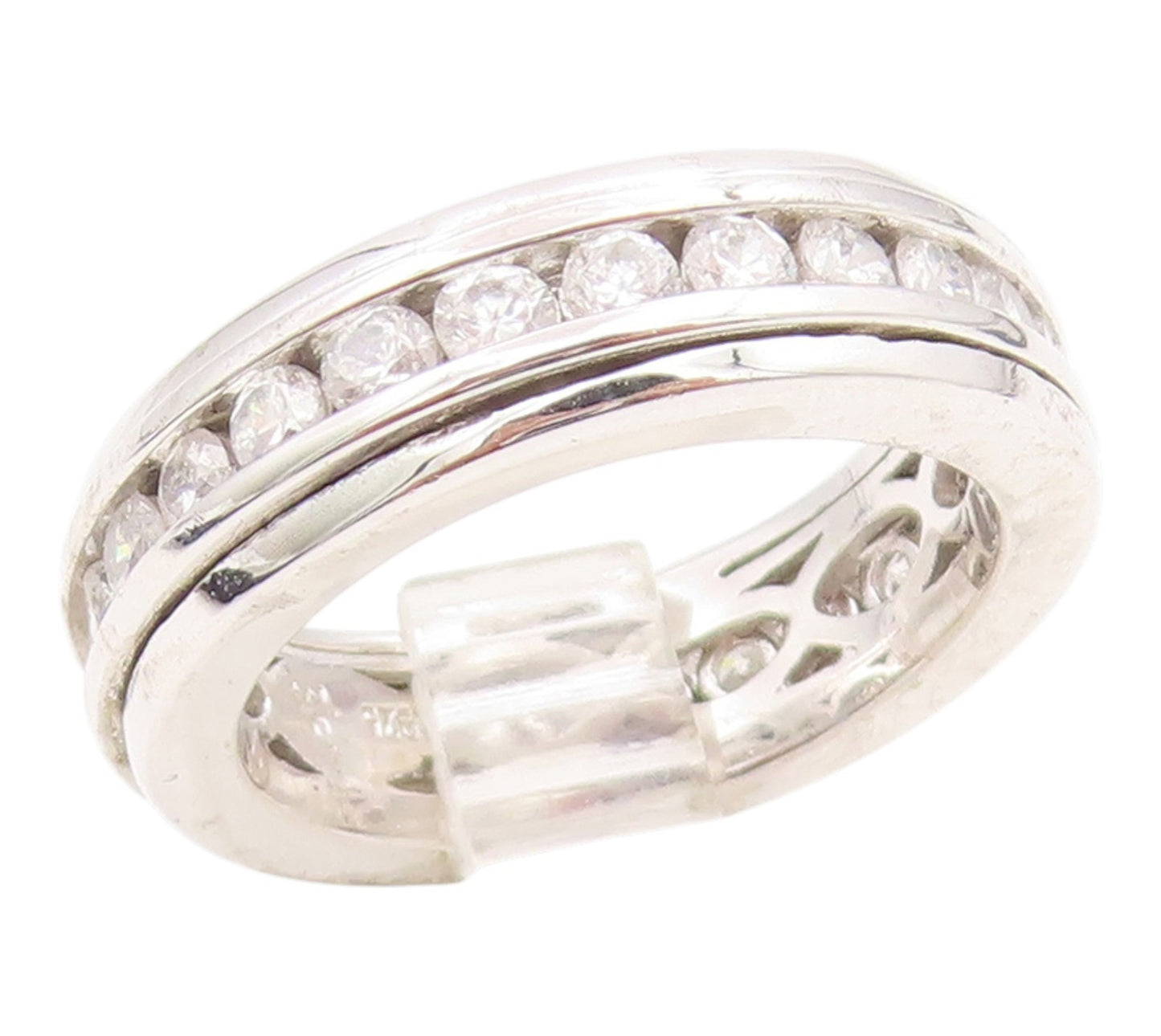 925 Sterling Silver Vintage Ring Channel Set CZ Chunky Spinner Band Sz 7 RG35341