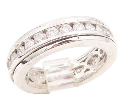 925 Sterling Silver Vintage Ring Channel Set CZ Chunky Spinner Band Sz 7 RG35341