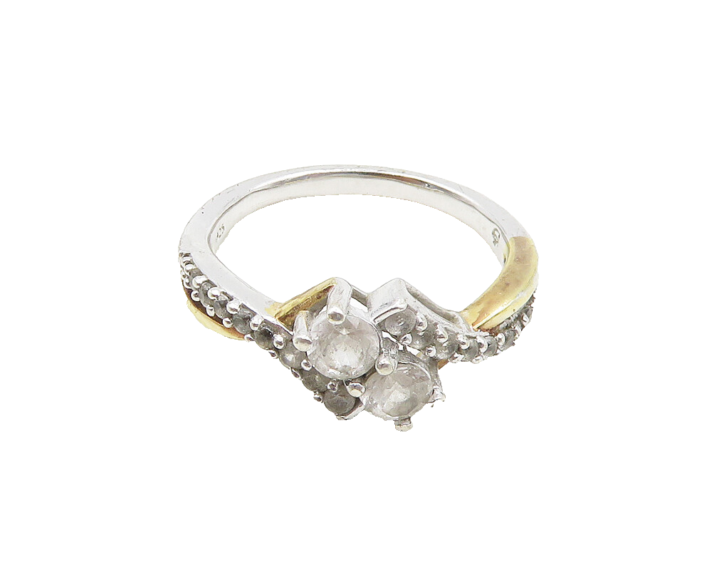925 Sterling Silver  Vintage Topaz 2 Tone Shiny Split Band Ring Sz 8  RG18953