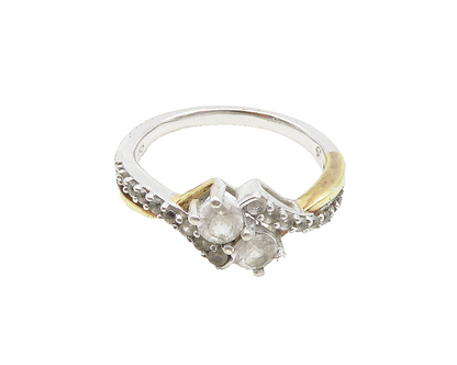 925 Sterling Silver  Vintage Topaz 2 Tone Shiny Split Band Ring Sz 8  RG18953