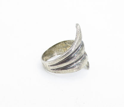 925 Sterling Silver  Vintage Dark Tone Fluted Bypass Band Ring Sz 6.5  RG5995