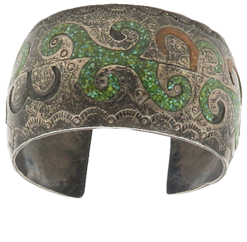 SOUTHWESTERN 925 Sterling Silver Vintage Turquoise & Coral Cuff Bracelet BT7130