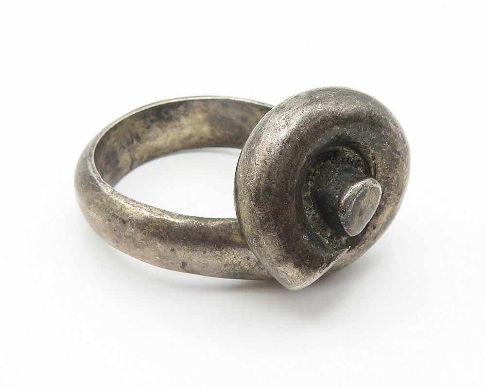 SPAIN 925 Sterling Silver  Vintage Dark Tone Sculpted Band Ring Sz 6  RG10693