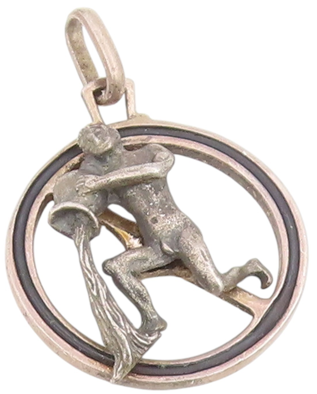 925 Sterling Silver Vintage Pendant Aquarius Celestial Zodiac Medallion  PT25610