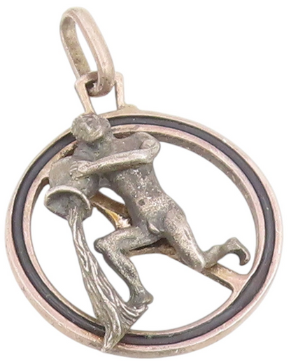 925 Sterling Silver Vintage Pendant Aquarius Celestial Zodiac Medallion  PT25610