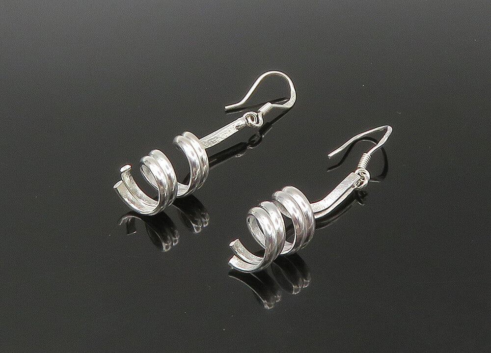 925 Sterling Silver  Vintage Shiny Polished Spiral Dangle Earrings  EG11033