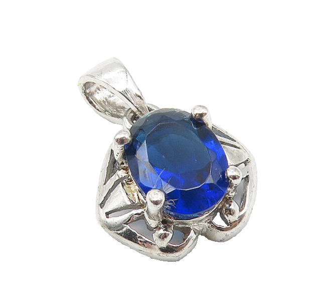 925 Sterling Silver  Petite Prong Set Blue Topaz Shiny Drop Pendant  PT8556