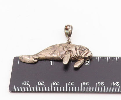 925 Sterling Silver Vintage Pendant Carved Sea Cow Ocean Manatee Charm  PT25887