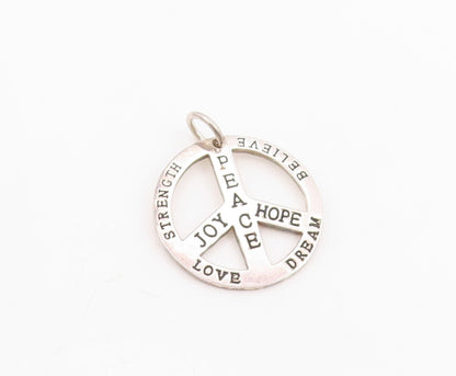 925 Sterling Silver Vintage Pendant Engraved Peace Joy & Hope Medal  PT25756
