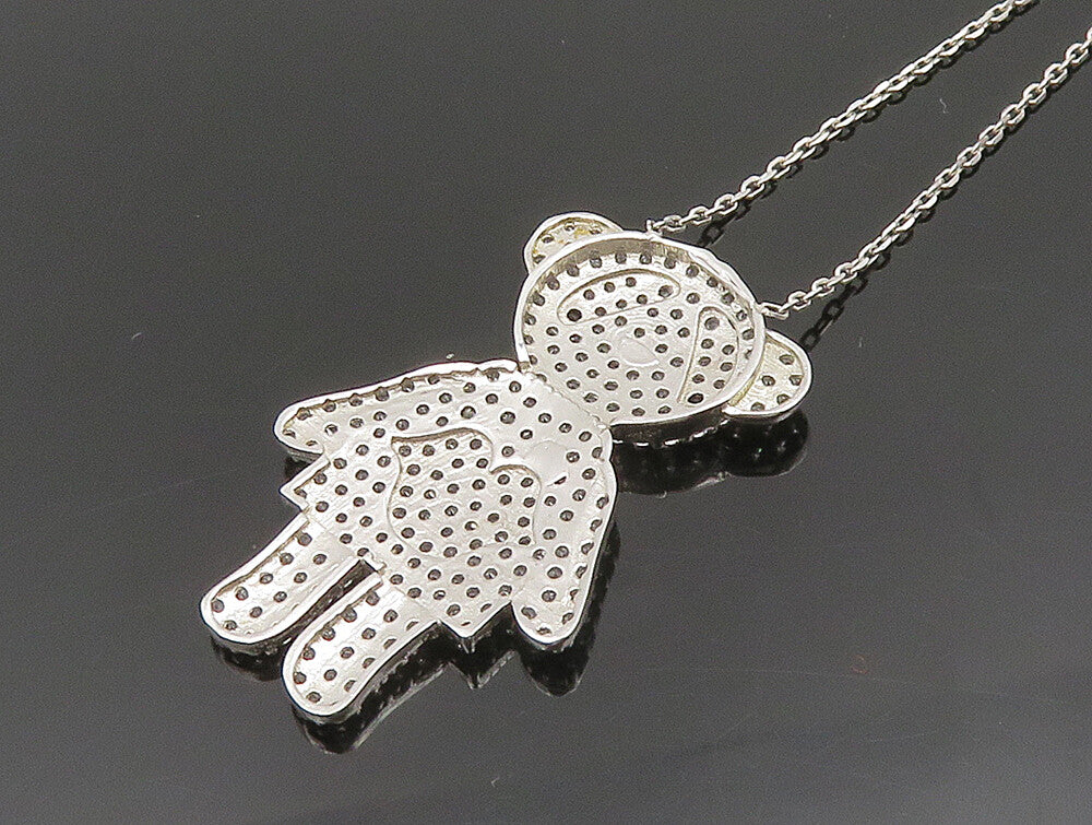 925 Sterling Silver  Vintage Dainty Lady Topaz Bear Necklace  NE3832