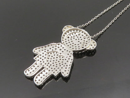 925 Sterling Silver  Vintage Dainty Lady Topaz Bear Necklace  NE3832