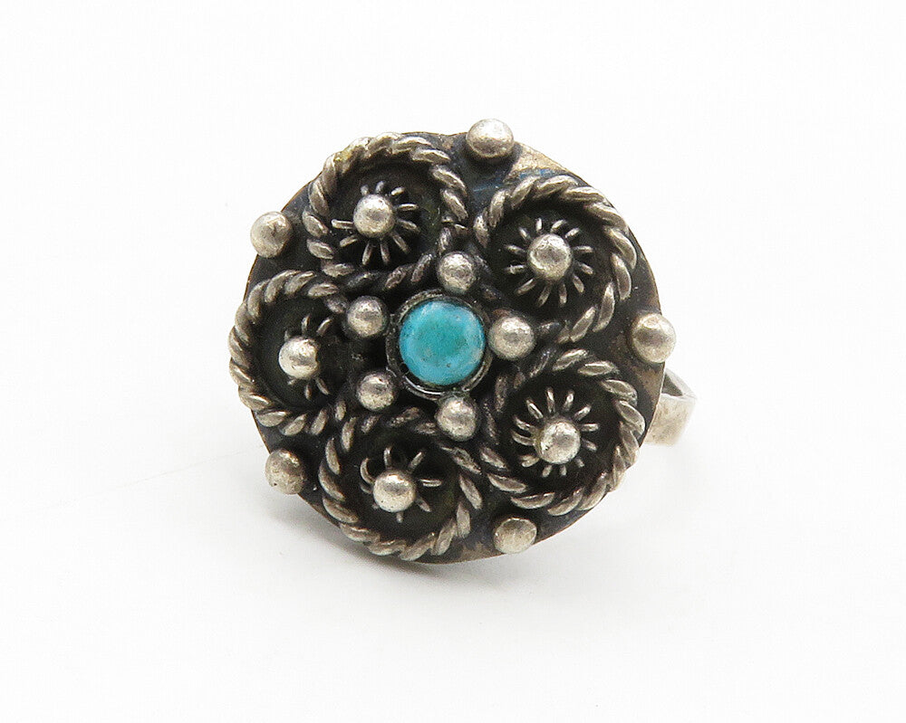 MEXICO 925 Silver  Vintage Turquoise Floral Twist Cocktail Ring Sz 9.5 RG13972