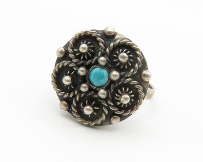 MEXICO 925 Silver  Vintage Turquoise Floral Twist Cocktail Ring Sz 9.5 RG13972