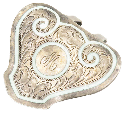 925 Sterling Silver  Vintage Enamel Swirl Etched M Initial Money Clip  TR2095