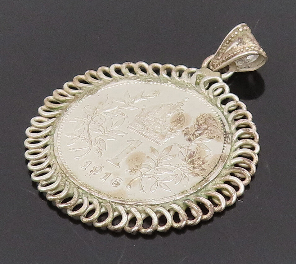 925 Sterling Silver  Vintage 2 Sided Austria King Fanz Joseph Pendant  PT22184
