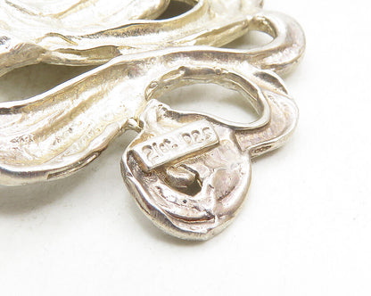 925 Sterling Silver  Vintage Modernist Pearls Woman's Face Pendant  PT7497