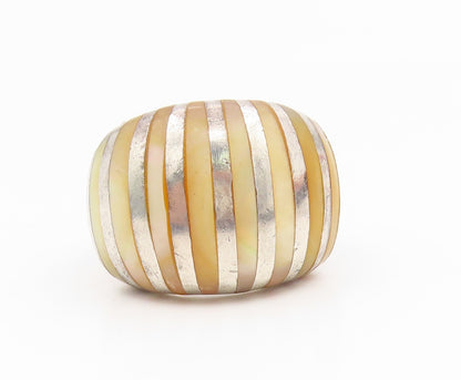 925 Sterling Silver Vintage Ring Mother Of Pearl Inlay Dome Band Sz 4.5 RG35115