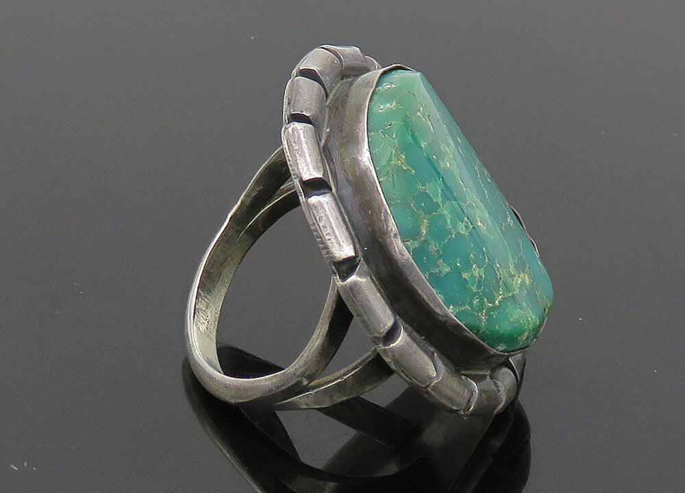 NAVAJO 925 Silver  Vintage Turquoise Split Shank Cocktail Ring Sz 7  RG20527