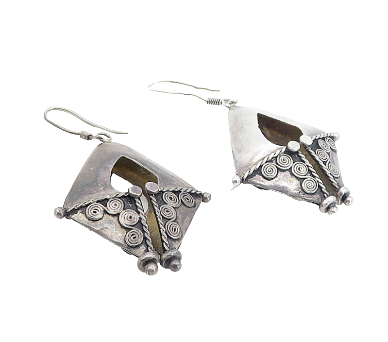 925 Sterling Silver   Vintage Dark Tone Spiral Pattern Dangle Earrings  EG4378