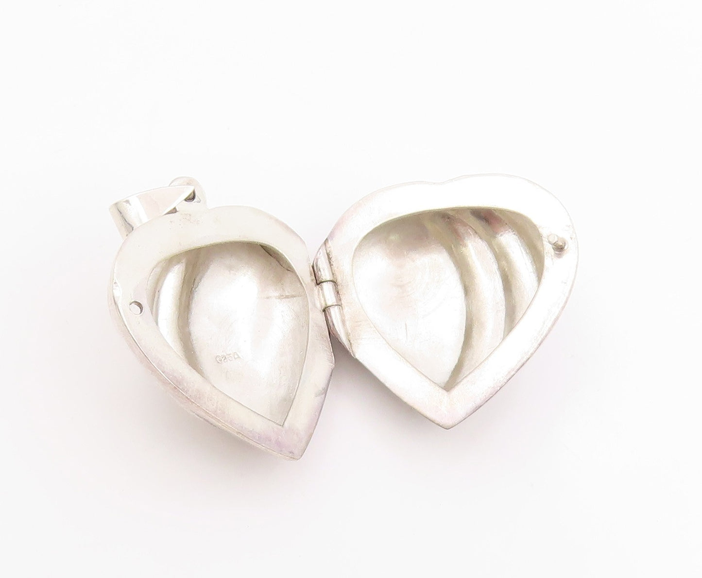 925 Sterling Silver Vintage Pendant Modernist Ribbed Love Heart OPENS  PT26129
