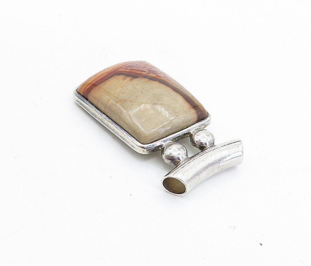 925 Sterling Silver  Vintage Cabochon Cut Agate Square Slide Pendant  PT4602