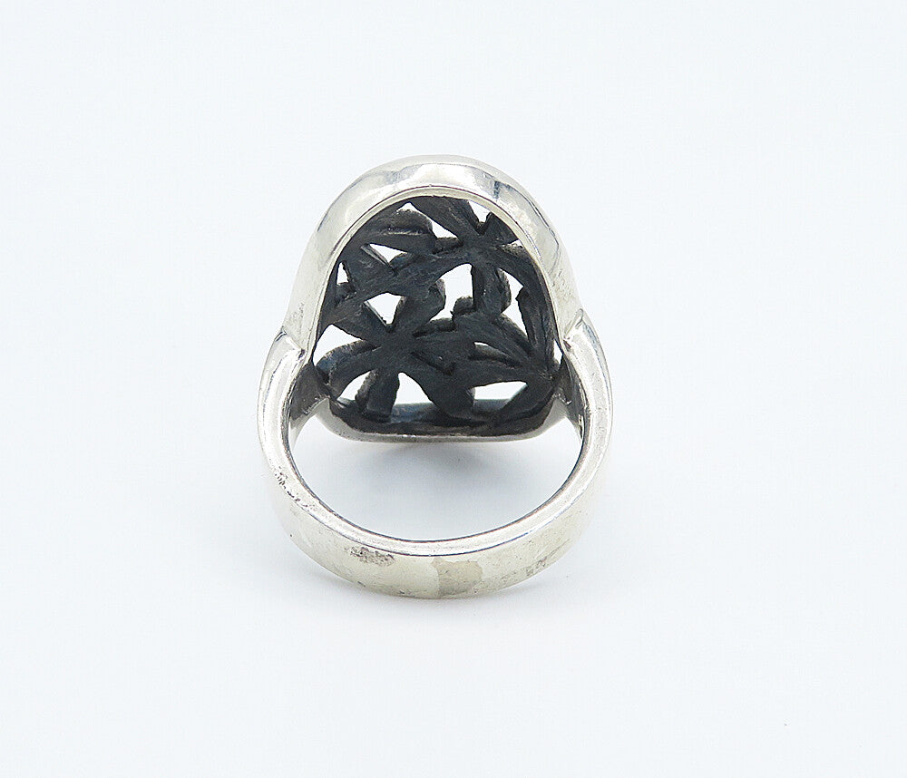 925 Sterling Silver  Marcasite Open Retro Flowers Cocktail Ring Sz 7.5  RG8323