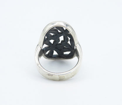 925 Sterling Silver  Marcasite Open Retro Flowers Cocktail Ring Sz 7.5  RG8323