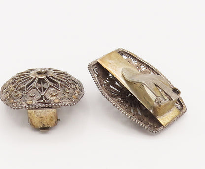 925 Sterling Silver  Vintage Openwork Floral Clip Back Earrings  EG12315