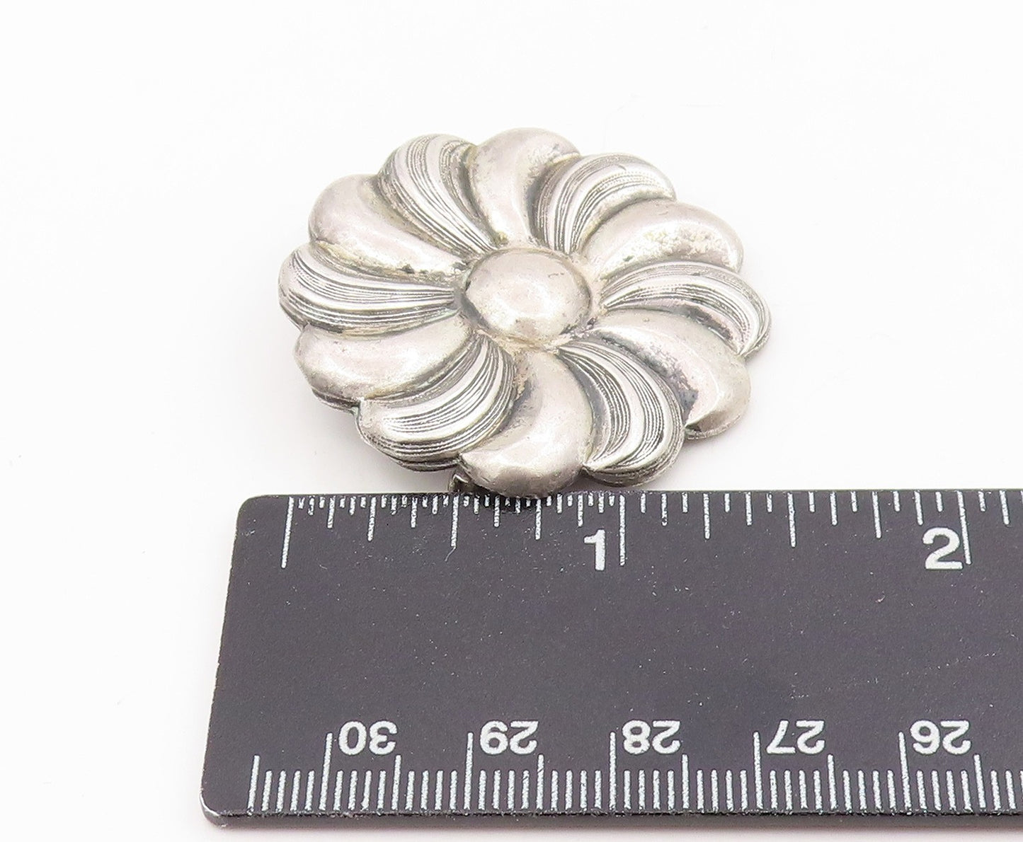 925 Sterling Silver Vintage Brooch Pin Classic Curving Botanical Flower  BP12241
