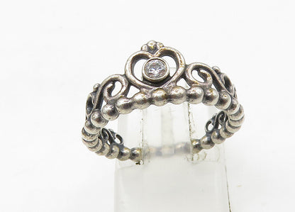 PANDORA 925 Sterling Silver  Vintage Topaz Royal Crown Band Ring Sz 7  RG21554