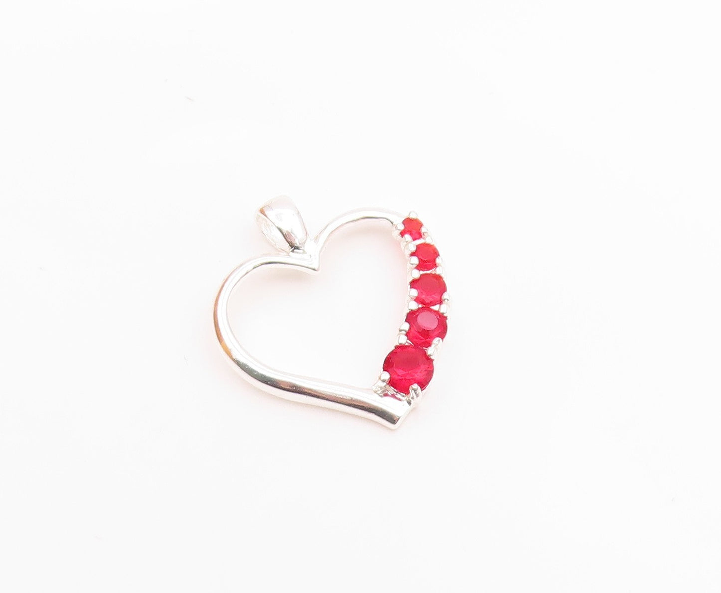 925 Sterling Silver  Vintage Red Stone Open Love Heart Shiny Pendant  PT18985