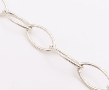 925 Sterling Silver Vintage Bracelet Hollow Oval Link Love Heart Charms  BT11667