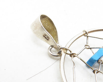 925 Sterling Silver  Vintage Petite Turquoise Dream Catcher Pendant  PT7431